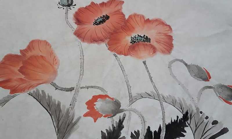 Китайская живопись: рисуем цветок мака